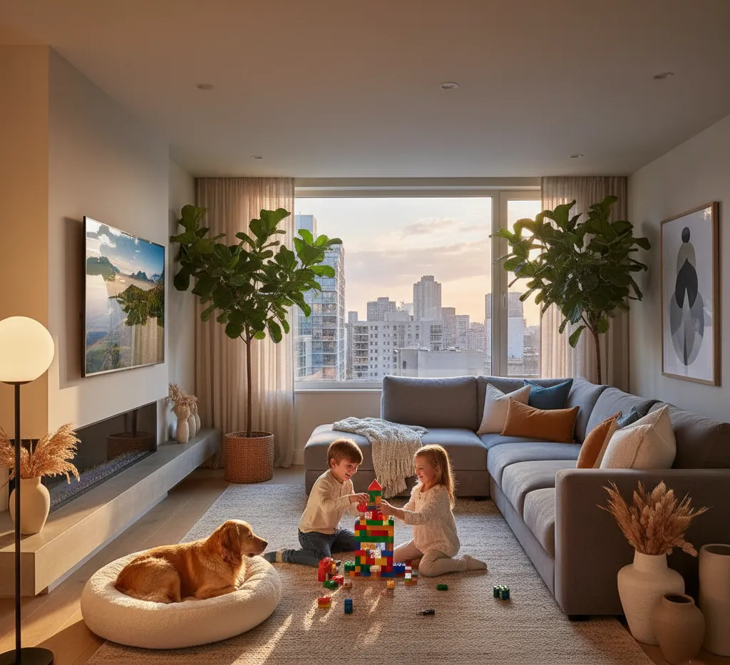 Canapé dans un salon familial moderne