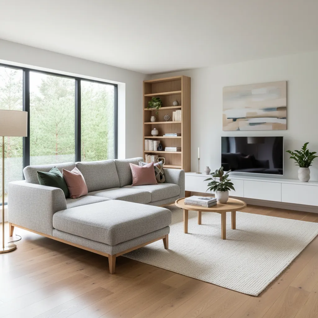 Canapé d’angle au design scandinave dans un salon élégant