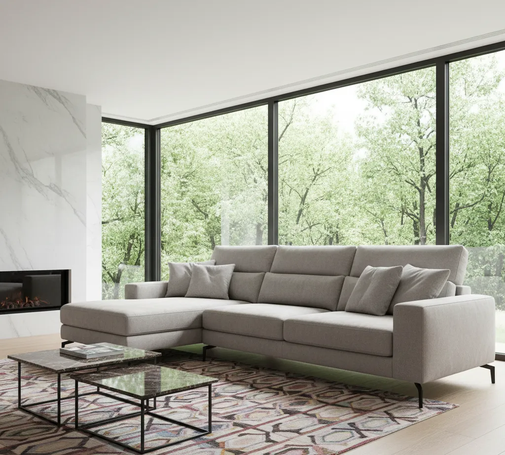 Canapé panoramique en L avec double méridienne