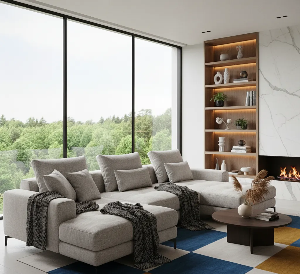 Canapé modulable en tissu gris clair