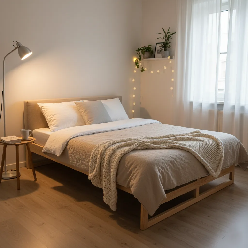 Canapé BZ déplié en position lit dans un petit appartement.