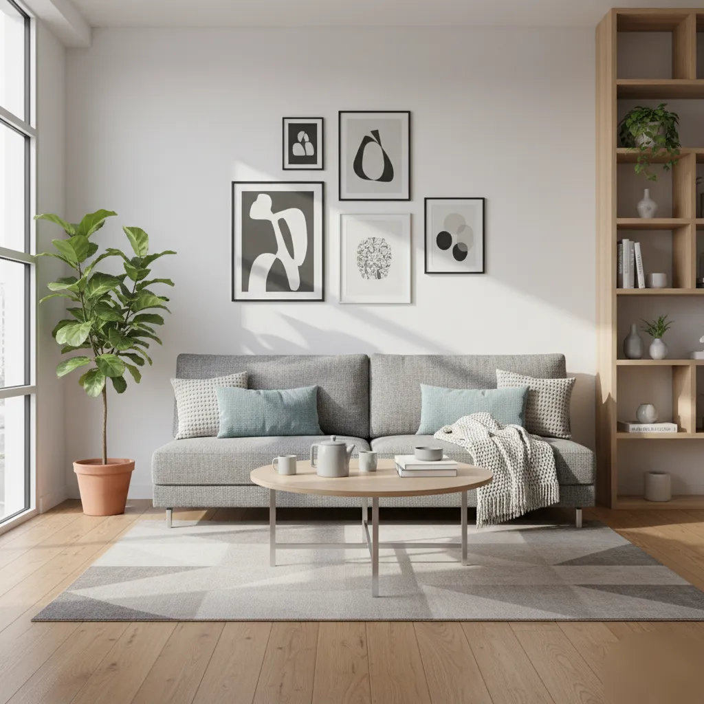 Canapé clic-clac gris dans un salon moderne