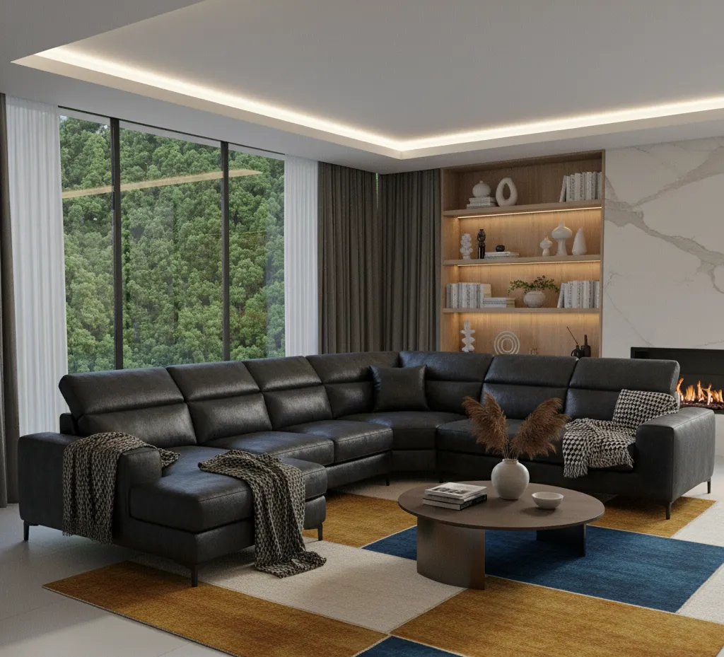 Canapé panoramique en cuir noir