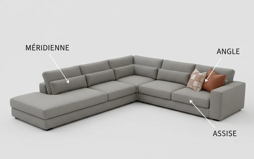 Schéma des composants d’un canapé d’angle