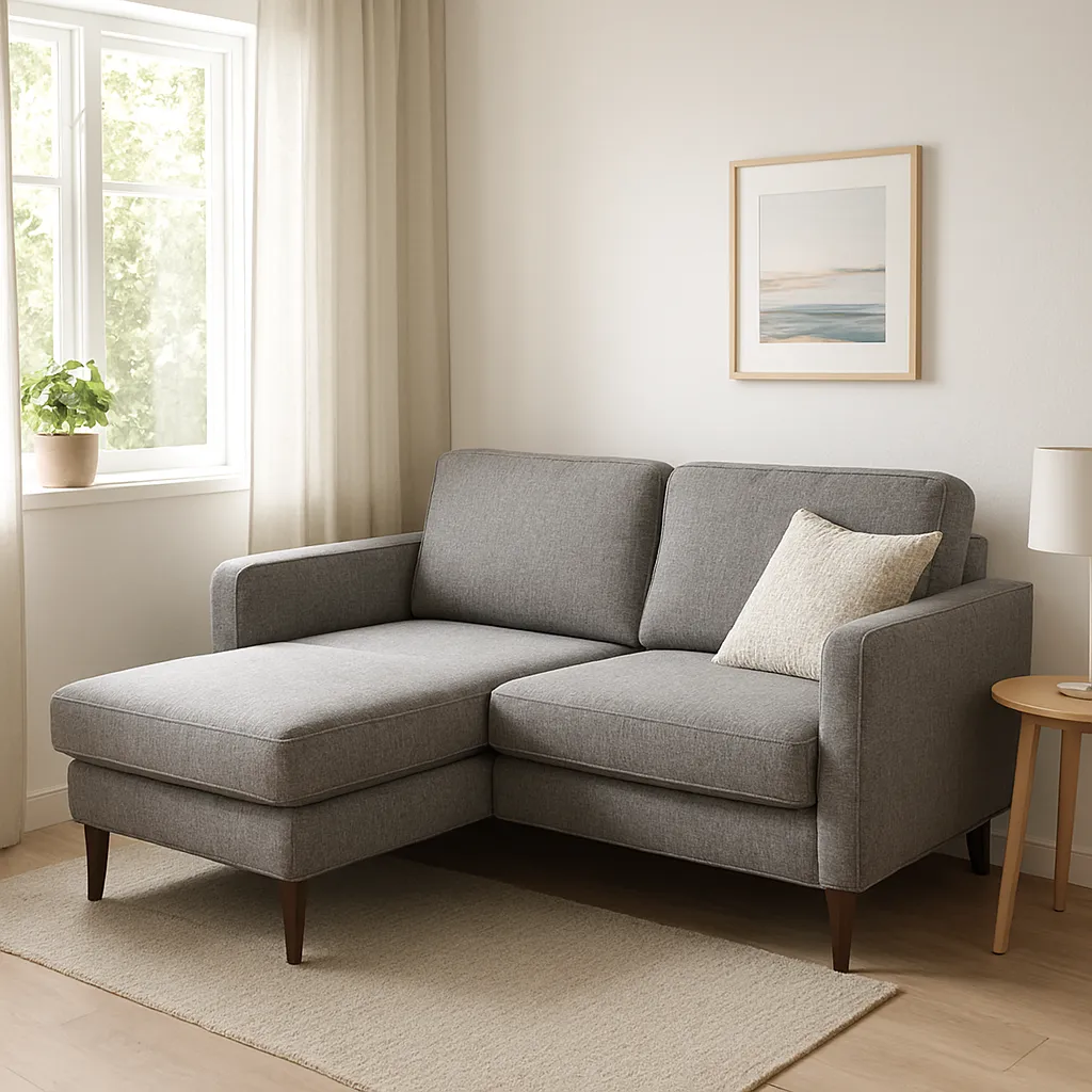 Canapé d’angle compact avec méridienne modulable